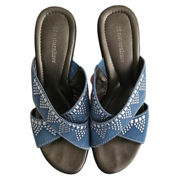 Naturalizer Bavaro Blue Jean Suede Heeled Sandals with Rhinestones | NIB | 6.5 M - Picture 3 of 14